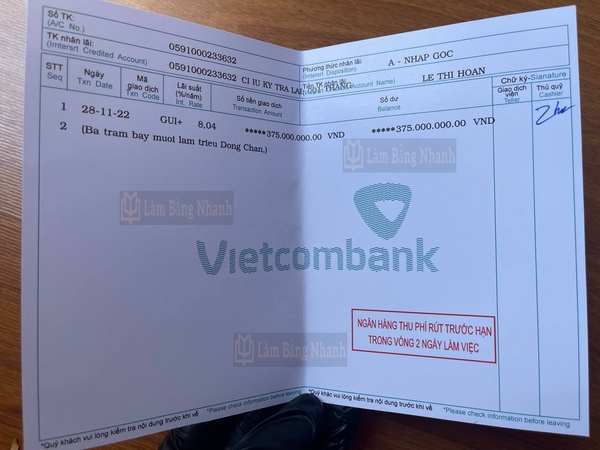 Làm sổ tiết kiệm ngân hàng Vietcombank